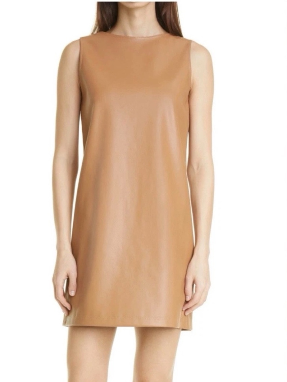 Theory Bradford Mod Shift Faux Leather Dress Size 12 in Sandalwood